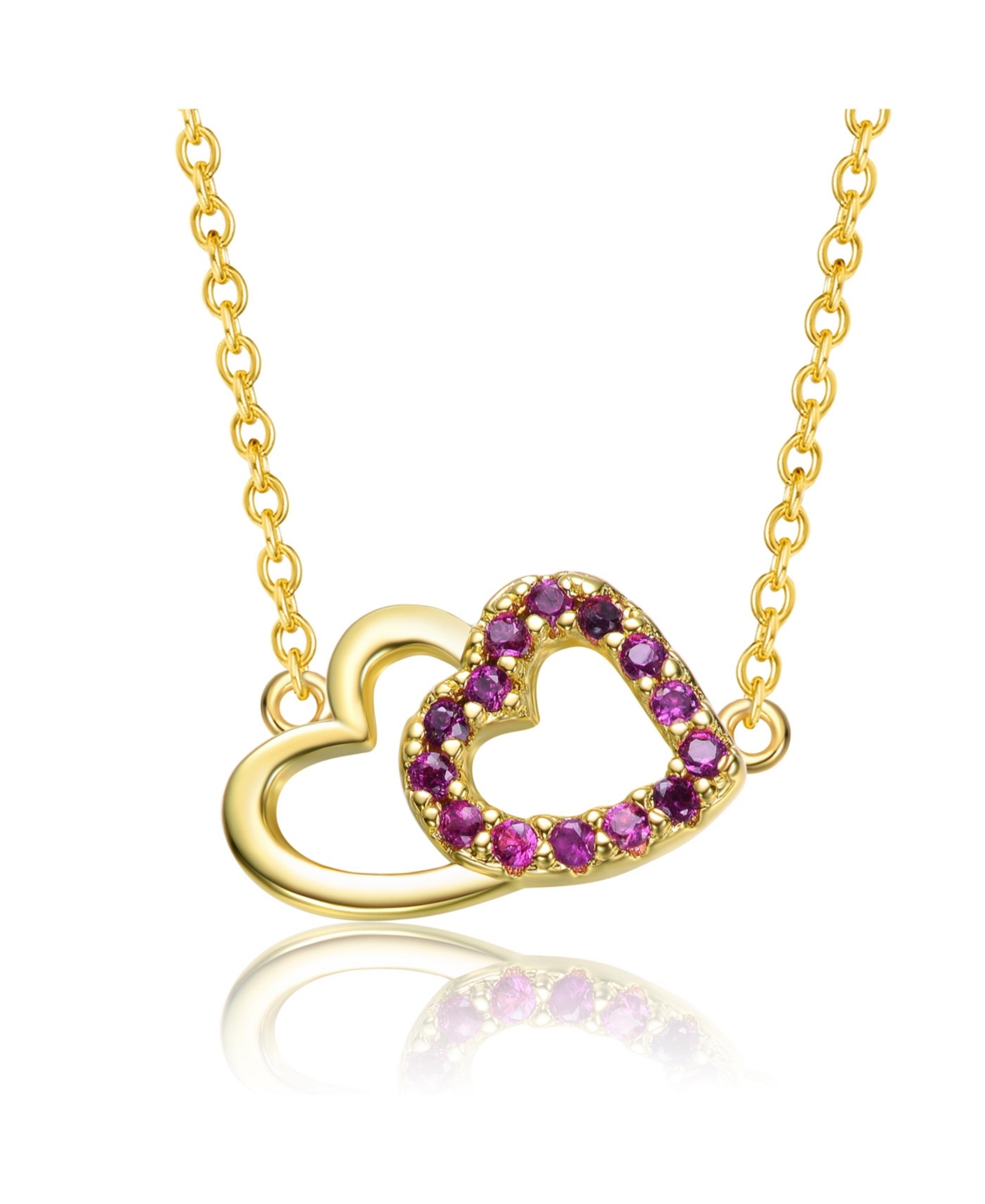 18k Rose Gold Plated Cubic Zirconia Double Heart Entwined White Gold Plated Necklace - Pink