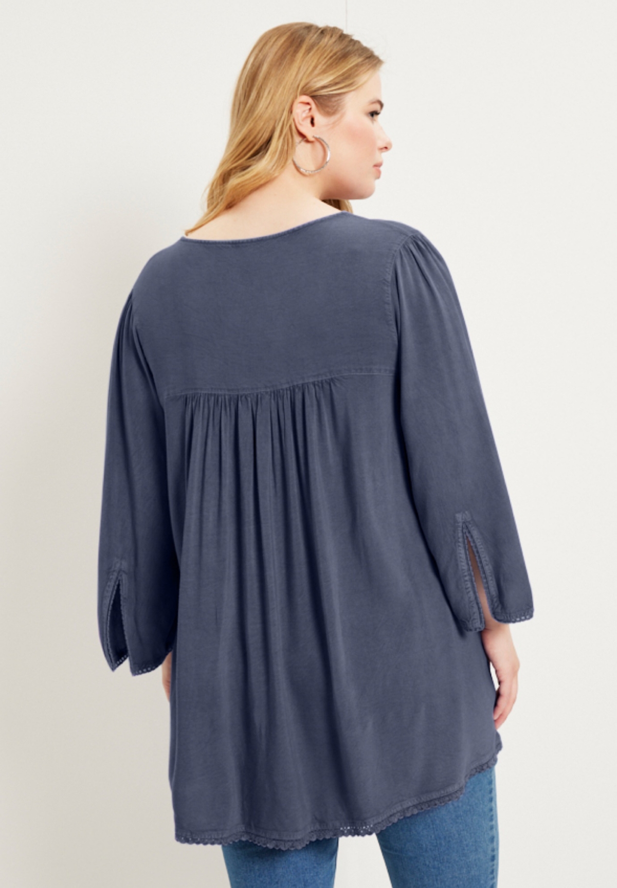 June + Vie Women's June + Vie Acid Wash Peasant Blouse