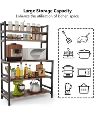 5-Tier Kitchen Bakers Rack with Hutch, Industrial Microwave Oven Stand, Free Standing Kitchen Utility Cart Storage Shelf Organizer