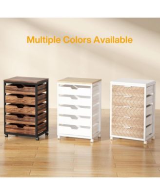 5-Drawer Wood Storage Cabinet with Wheels – Industrial Organizer Cart for Office, Bedroom, Entryway