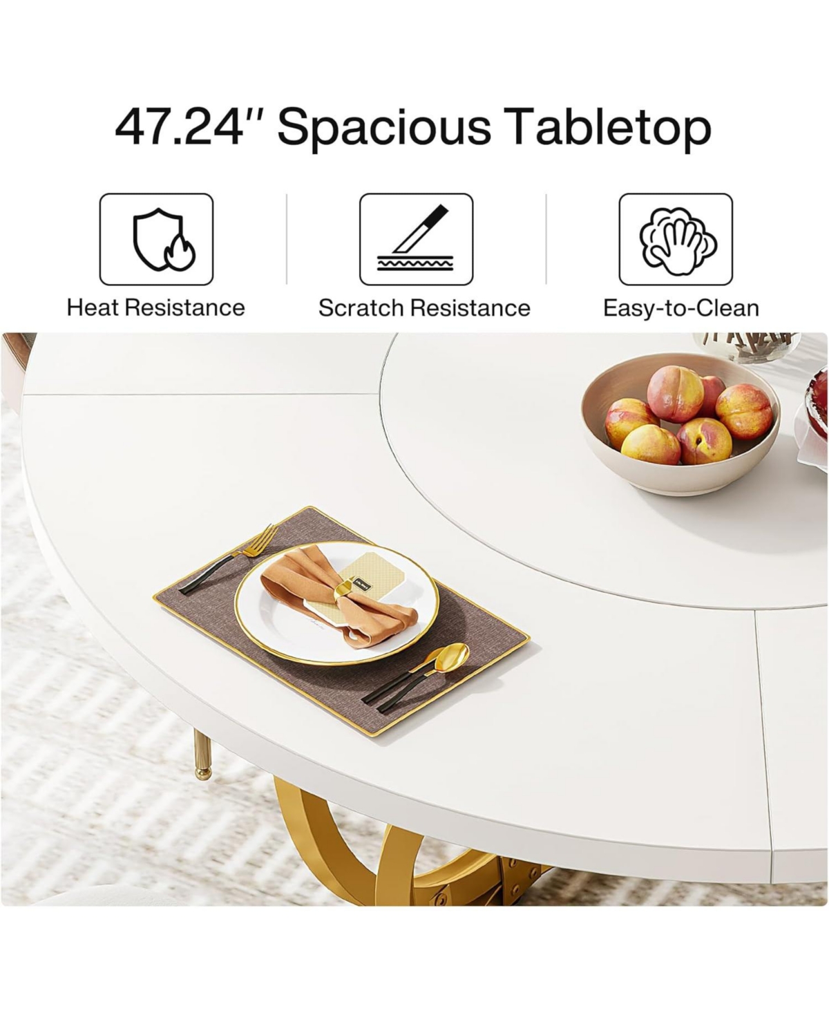 Tribesigns Round Dining Table for 4, 47-Inch Kitchen Table with Metal Base, Farmhouse Wood Dinner Table Coffee Table for Kitchen, Dining Room, Cafe