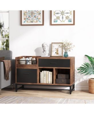 Rustic Brown 39 inch File Cabinet with 2 Drawers, Lateral Filing Cabinets, Printer Stand with Open Storage Shelves and Letter Size/A4 Size Drawer for Home Office