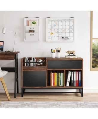 Rustic Brown 39 inch File Cabinet with 2 Drawers, Lateral Filing Cabinets, Printer Stand with Open Storage Shelves and Letter Size/A4 Size Drawer for Home Office