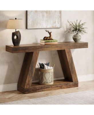 Farmhouse Console Table, 55-Inch Rustic Sofa Table with Storage, Industrial Wooden Entryway Table for Hallway, Living Room