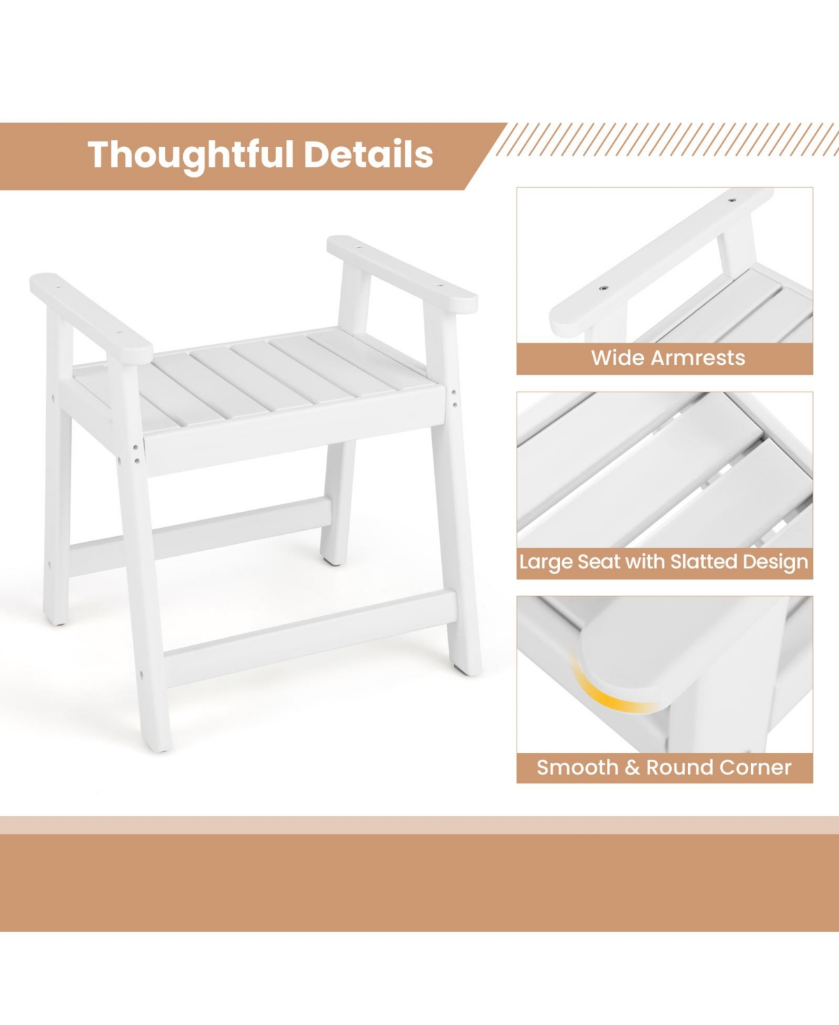 Skonyon Heavy Duty Shower Bench with Arms for Inside Shower Shaving Legs- White