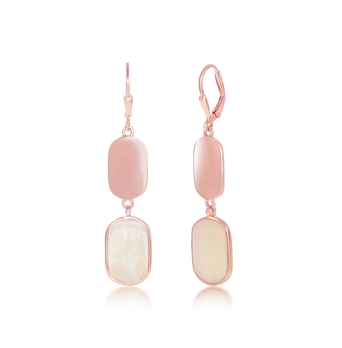Sterling Silver Polished and Pink Mother of Pearl Earrings - Rose Gold Plated - Pink mother of pearl