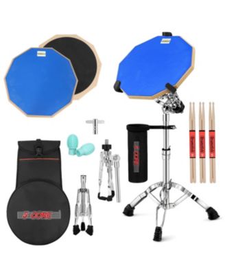 Drum Practice Pad Set 12" Adjustable Snare Drumming Stand Double Sided Silent Drummer Kit