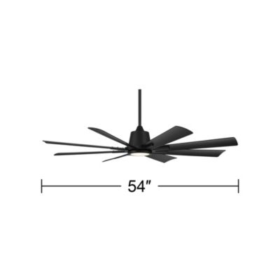 54" Inspirit Modern Indoor Outdoor Ceiling Fan 8 Blade LED Light Remote Control Matte Black Finish Bedroom Damp Rated