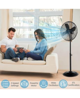 16" Standing Pedestal Fan with 3 Speed Settings Carrying Handle Aluminum Blades