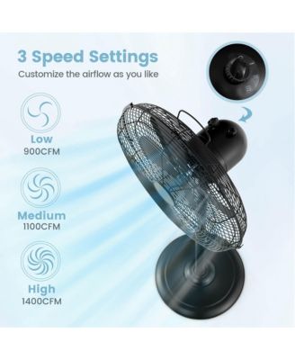 16" Standing Pedestal Fan with 3 Speed Settings Carrying Handle Aluminum Blades