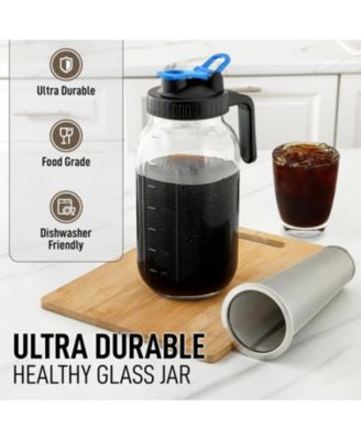Premium Cold Brew Coffee Maker - 64oz Mason Jar With Leak-Proof Lid & Extra Thick Glass