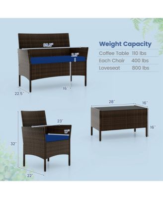 8 PCS Patio Furniture Set with Washable Cushions and Tempered Glass Coffee Table