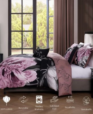 Midnight Meadow Bedding 100% Cotton 5 Piece Queen Size Reversible Comforter Set