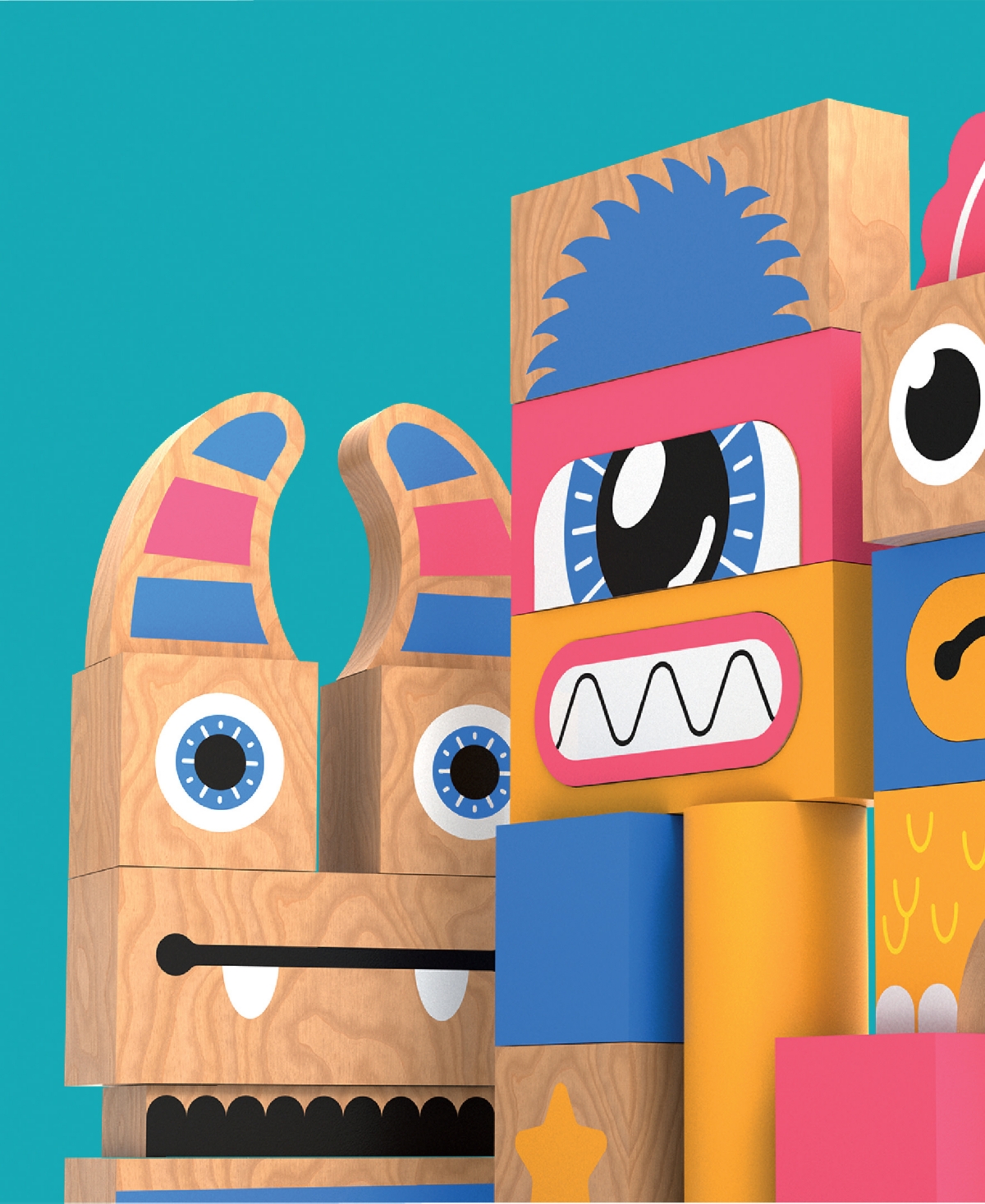 Geoffrey's Toy Box Make A Monster 100-piece Solid Wood Block Set In No Color