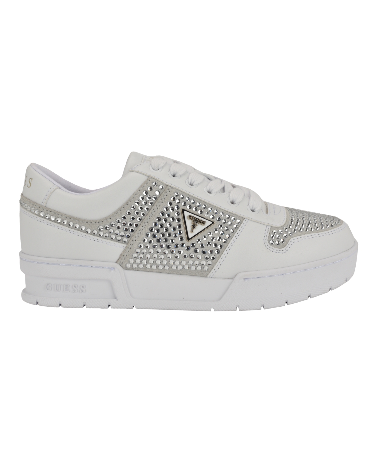 Guess Women's Cieska Triple Triangle Embellished Court Sneakers - Silver Rhinestone