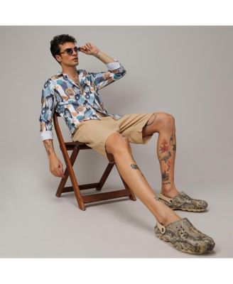 Men's Prussian Blue & Sienna Brown Foliage Strokes Shirt