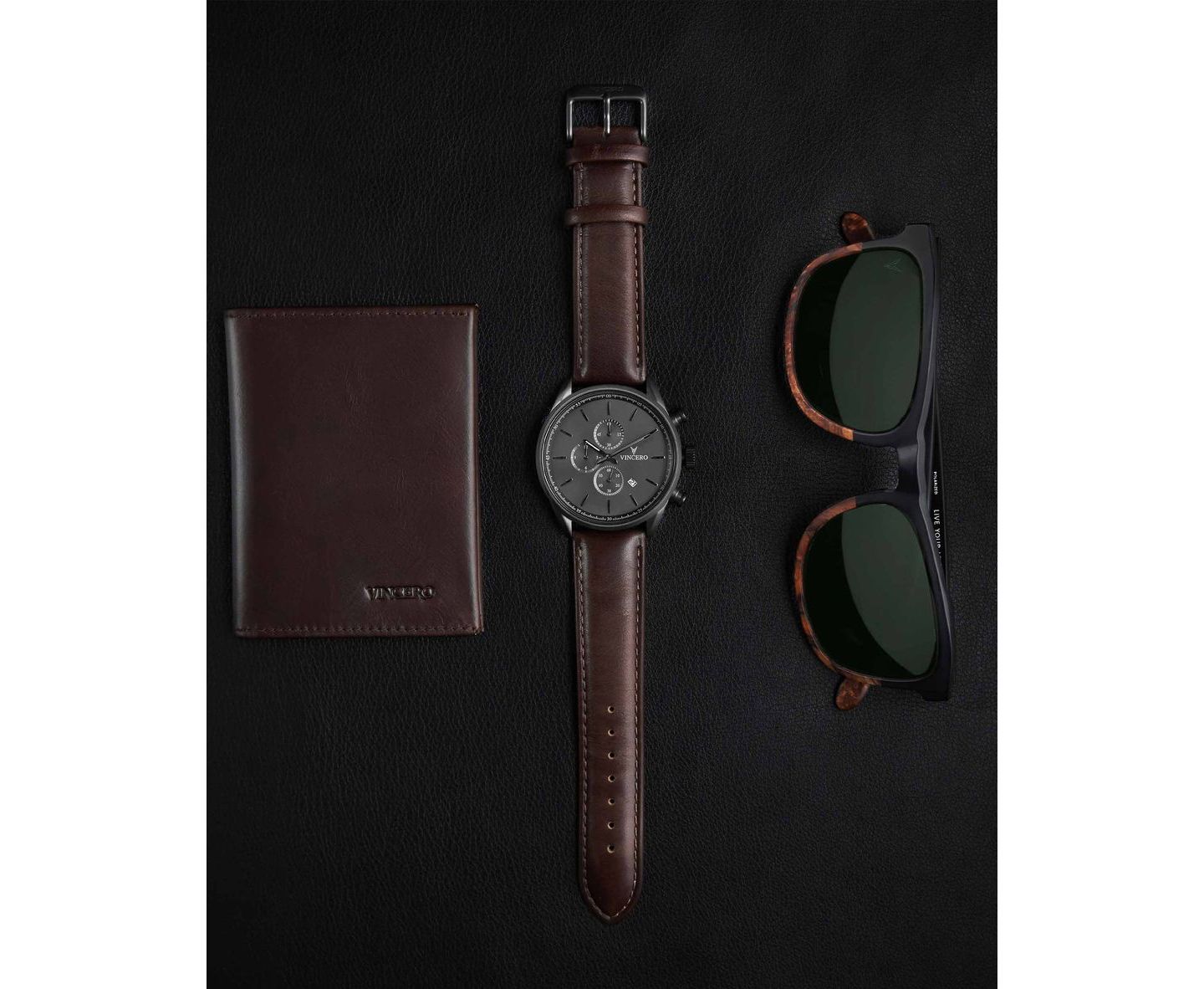 Мужские часы Vincero Chrono S2 Chronograph Brown Leather Strap Watch 43mm, цвет: Графитовый металлик / Орех — фото 2