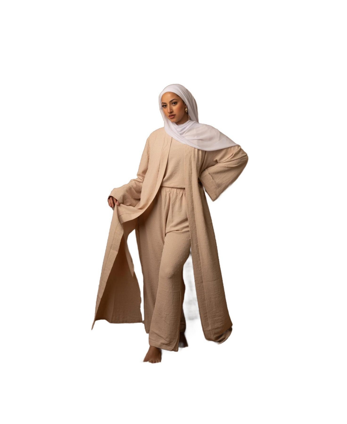 Women's Four Piece Abaya Pant Set - Black