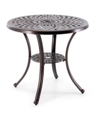 Patio Cast Aluminum Table 31 Inch Diameter Round Table with Umbrella Hole-Copper