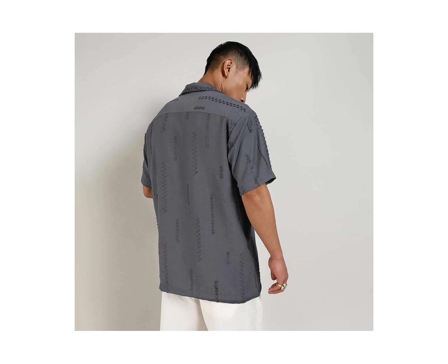 Men's Ash Grey Embroidered Twist Shirt
