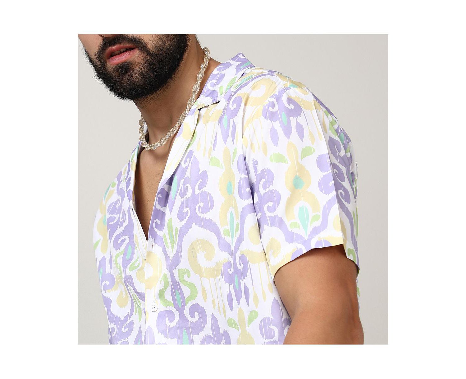 Men's Lilac & Pale Yellow Ethnic Shirt