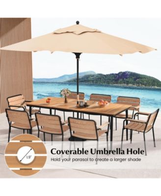 79 Inch Acacia Wood Outdoor Dining Table for 8 with 1.9 Inch Umbrella Hole