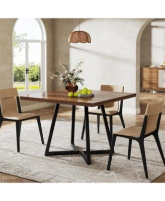Square Dining Table for 4, 31.5" Industrial Dinner Table with Metal Base, Wood Kitchen Table for Dining Room, Small Space, Apartment