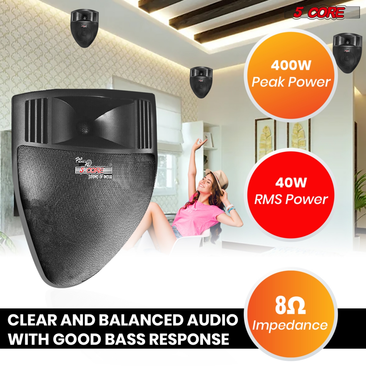 5 Core Outdoor Speaker Waterproof System Wall Mounted Indoor Patio Backyard Surround Sound Home