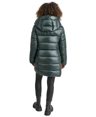 Women's Bibbed Shawl-Collar Packable Shine Puffer Coat