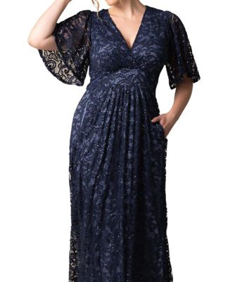 Plus Size Luminous Sequin Lace Evening Gown with Pockets