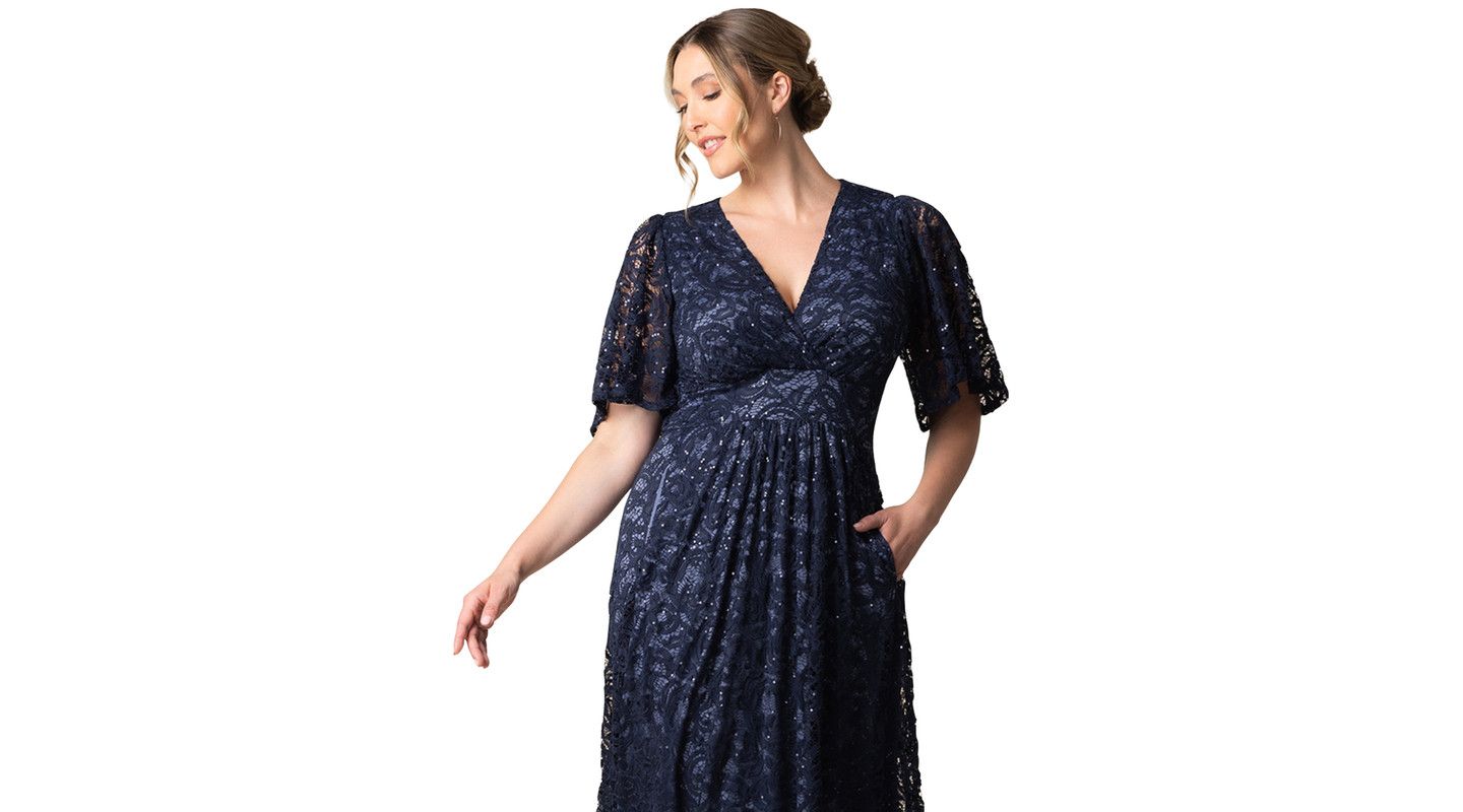 Женское платье Kiyonna Plus Size Luminous Sequin Lace Evening Gown with Pockets, цвет: Тёмно-синий — фото 3