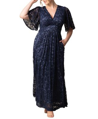Plus Size Luminous Sequin Lace Evening Gown with Pockets