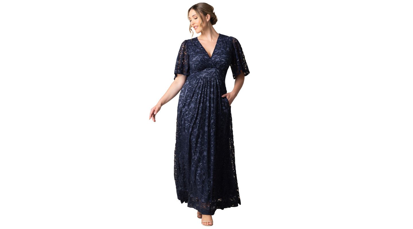 Женское платье Kiyonna Plus Size Luminous Sequin Lace Evening Gown with Pockets, цвет: Тёмно-синий — фото 1