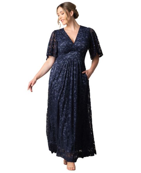 Женское платье Kiyonna Plus Size Luminous Sequin Lace Evening Gown with Pockets, цвет: Тёмно-синий