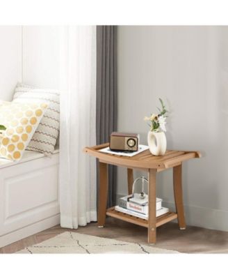 Waterproof Bath Stool with Curved Seat and Storage Shelf