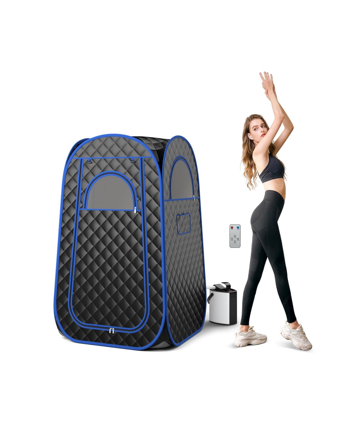 Full-Body Personal Sauna Tent with 1000W 3L Steam Generator-Black - Black