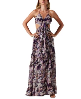ASTR the Label Women's Kitsune Floral Cut-Out Halter Maxi Dress