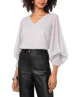 Vince Camuto - Women's Metallic V-Neck Sheer-Sleeve Top