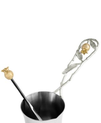 Pomegranate Silver and Gold Coffee Pot with Spoon, 8.66" x 3"