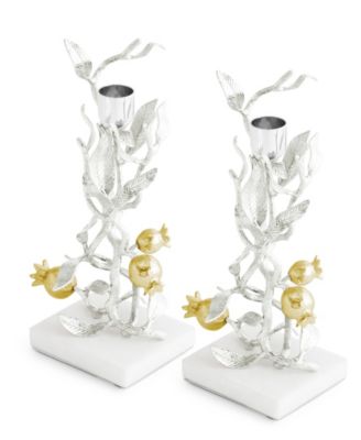 Pomegranate Silver and Gold Candleholders, Set of 2