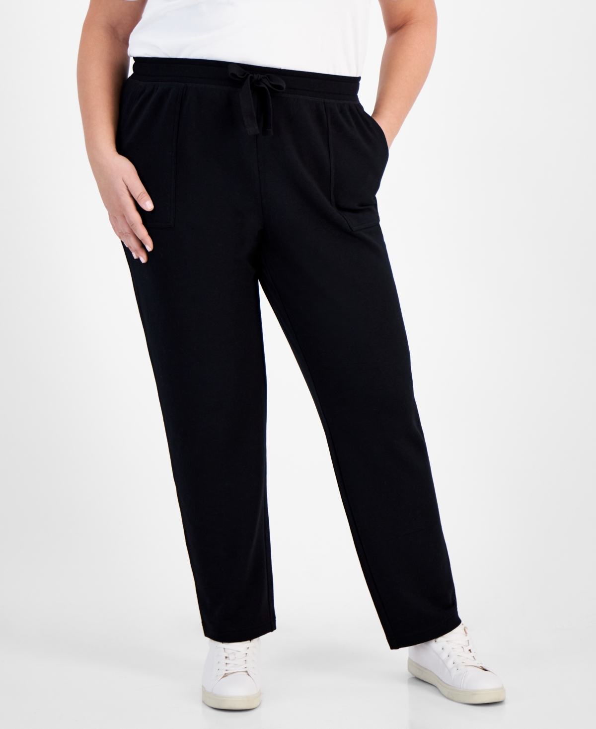 Style & Co Plus Size Yummy Fleece Drawstring Pants, Created For Macy's In Deep Black