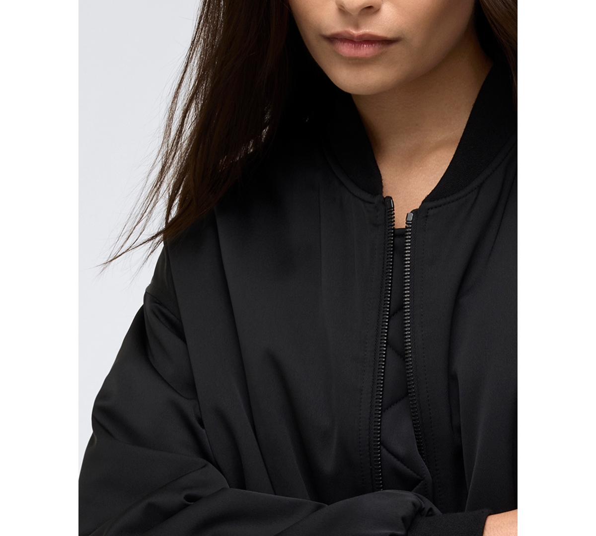 Shop Kenneth Cole Women's Satin Back Crepe Boyfriend Bomber Jacket In Black