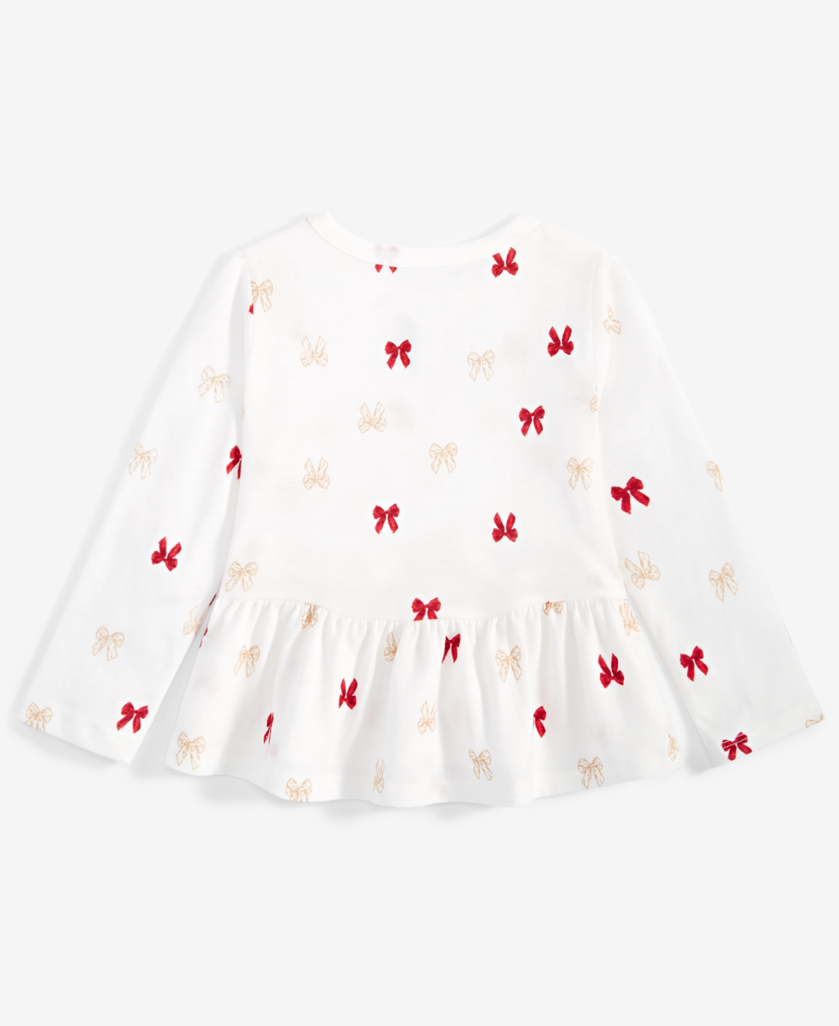 First Impressions Baby Girls Delicate Bow Printed Long-Sleeve Peplum T-Shirt, Created for Macy's