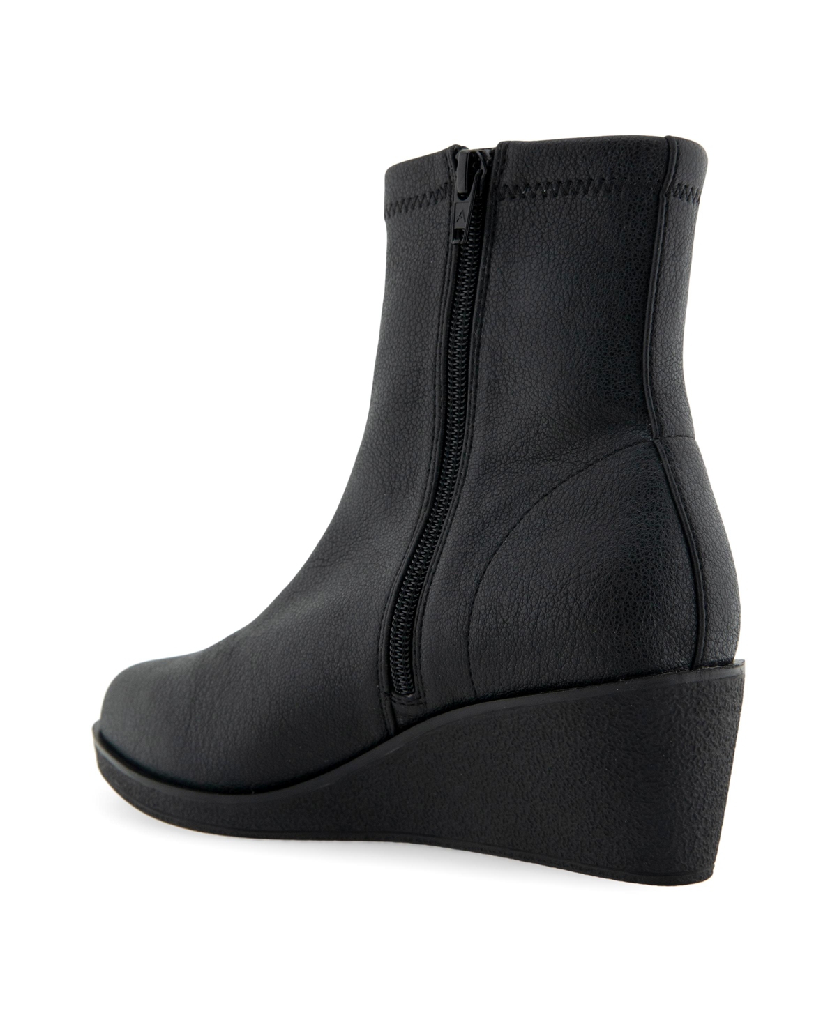 Shop Aerosoles Women's Binnie Wedge Heel Booties In Black Stretch Pebbled Faux Leather - Pol