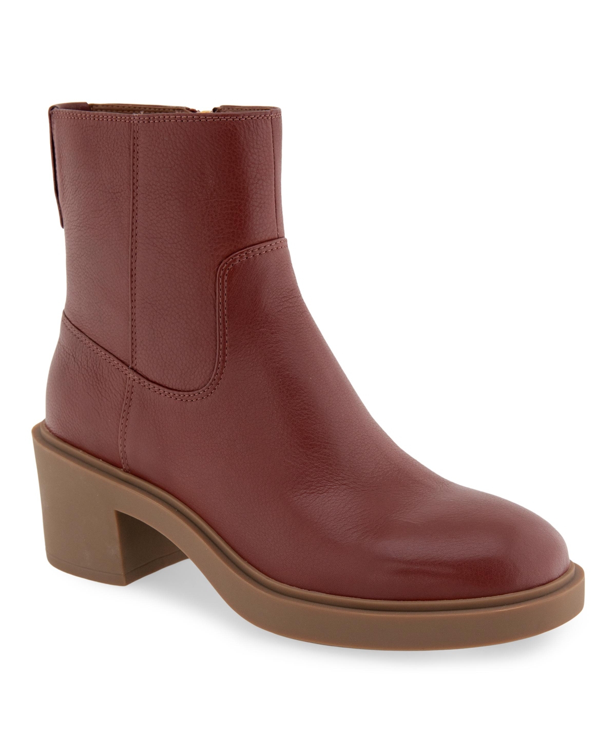 Aerosoles Garie Block Heel Bootie In Clay Smooth Leather