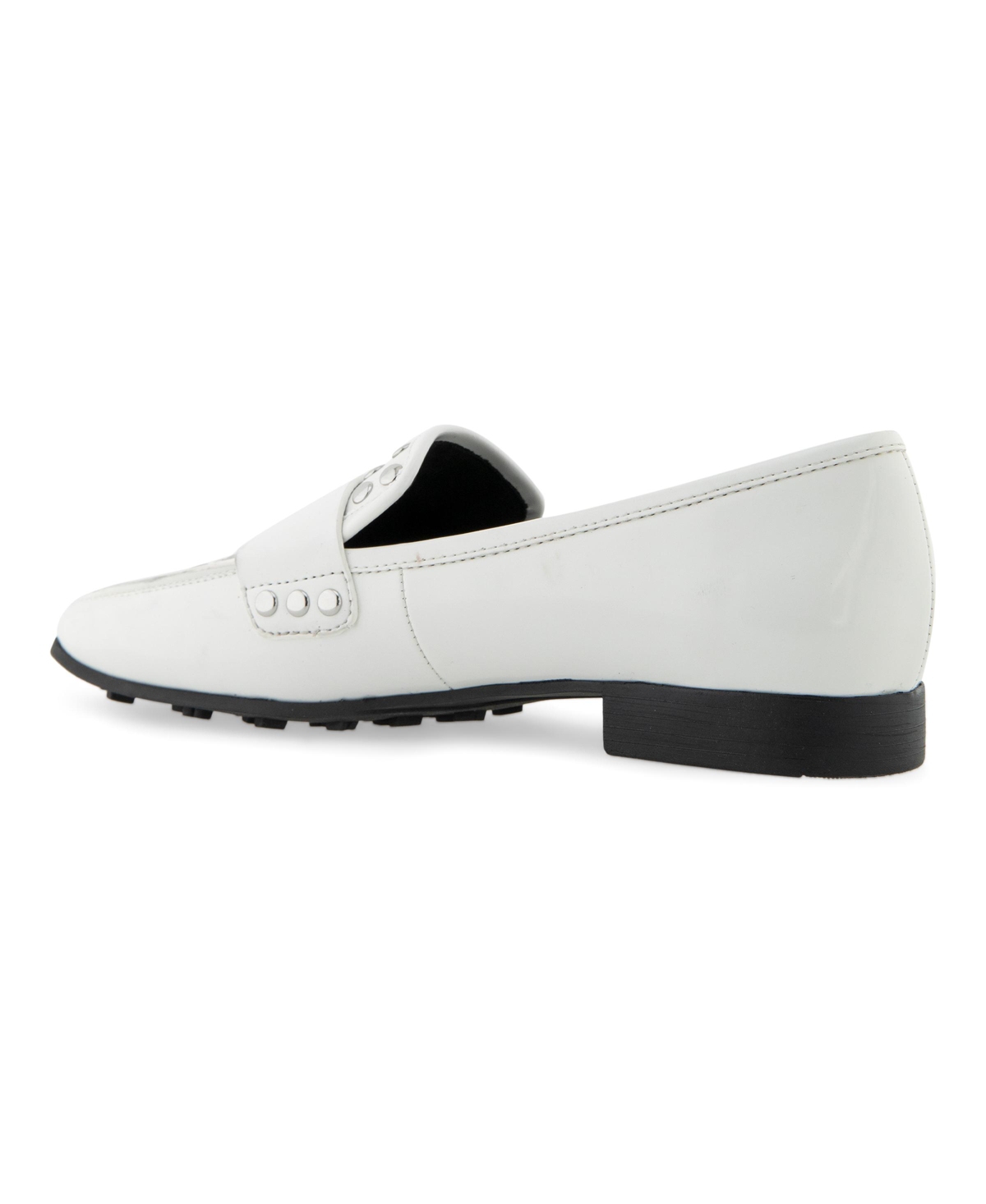 Aerosoles Women's Prince Studded Loafers - White Combo Smooth Faux Leather-Polyuret