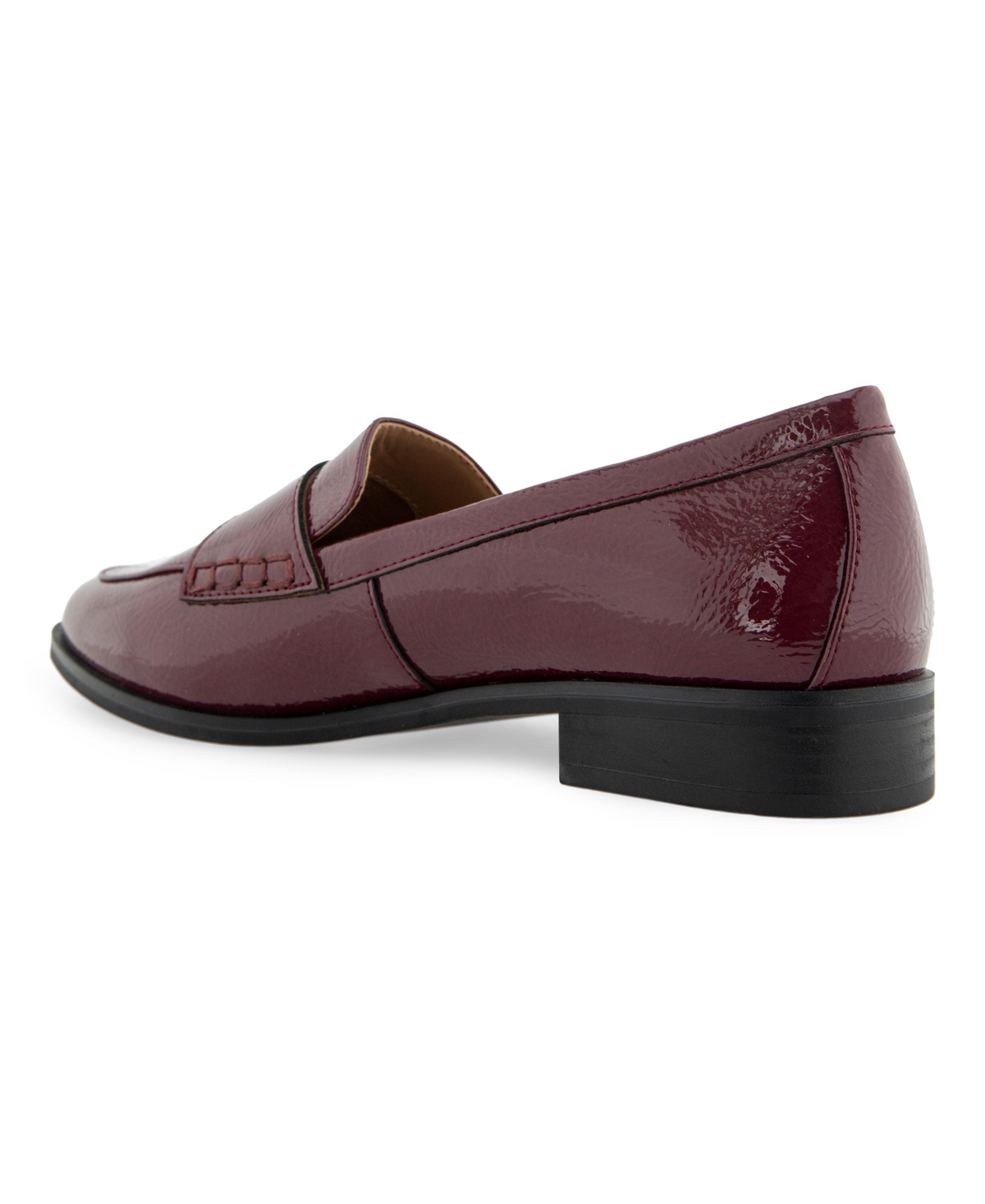 Shop Aerosoles Women's Eira Block Heel Loafers In Burgundy Patent Crinkled