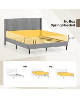 Queen Bed Frame Modern Platform Bed with Linen Upholstered Wingback Headboard