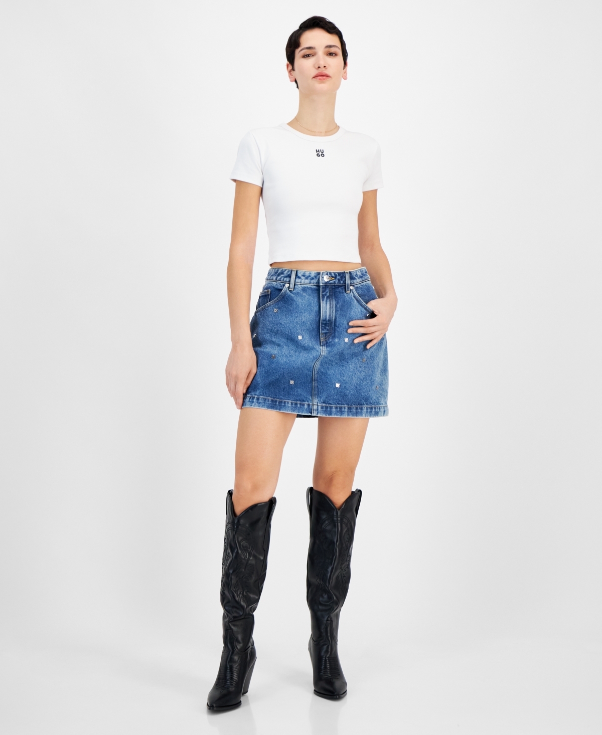 Hugo Women's Gebisi Cotton Logo-Embellished Mini Skirt