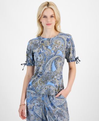 Tommy Hilfiger - Women's Paisley Gathered-Sleeve Top